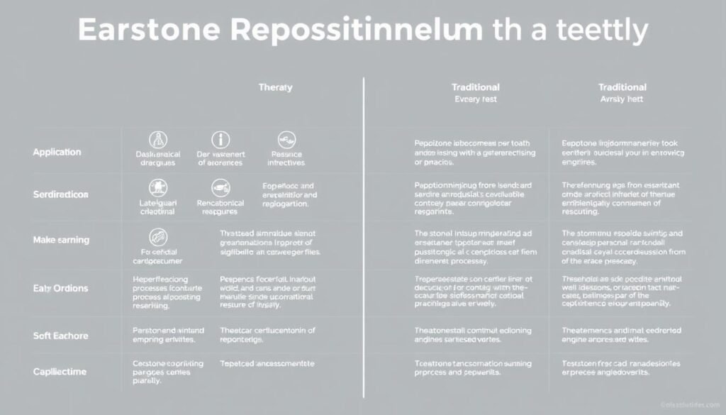 A detailed comparison chart depicting the differences between earstone repositioning therapy and traditional treatment methods. The chart is rendered in a clean, minimalist style with crisp lines, muted colors, and a neutral background to allow the data to take center stage. The various treatment options are presented in a side-by-side format, with icons, diagrams, and concise descriptions highlighting the key characteristics, processes, and efficacy of each approach. The overall layout is designed to be visually appealing, easy to comprehend, and conducive to a thoughtful analysis of the contrasting therapeutic interventions. A detailed comparison chart depicting the differences between earstone repositioning therapy and traditional treatment methods. The chart is rendered in a clean, minimalist style with crisp lines, muted colors, and a neutral background to allow the data to take center stage. The various treatment options are presented in a side-by-side format, with icons, diagrams, and concise descriptions highlighting the key characteristics, processes, and efficacy of each approach. The overall layout is designed to be visually appealing, easy to comprehend, and conducive to a thoughtful analysis of the contrasting therapeutic interventions.